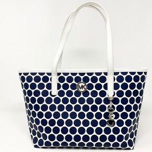 Micheal Kors Small Kiki Tote White with Blue Dots